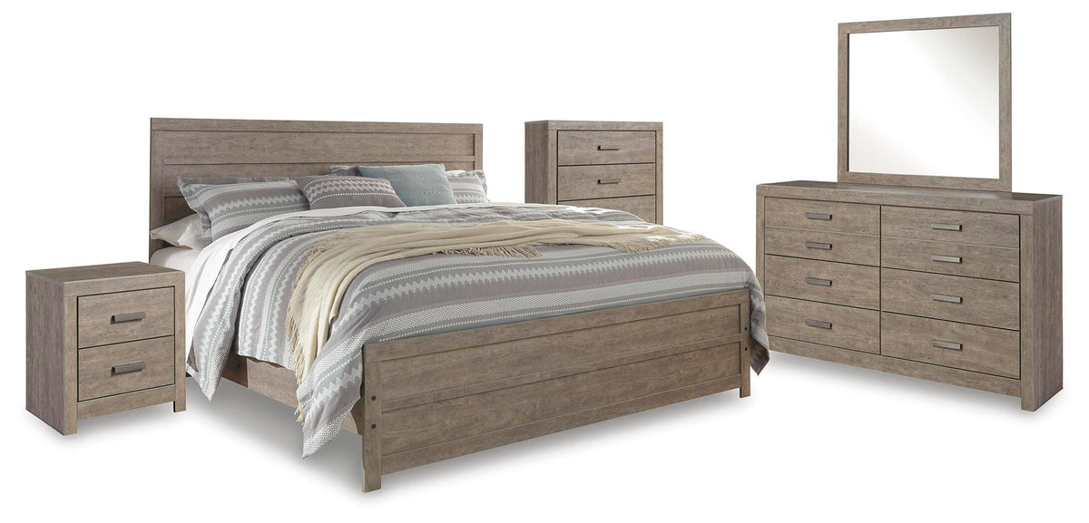 Culverbach Panel Bed Set - King, Mirrored Dresser, Chest and Nightstand
