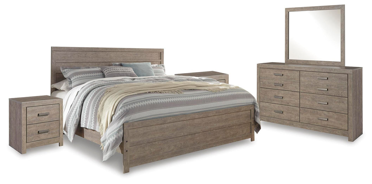 Culverbach Panel Bed Set - King, Mirrored Dresser and 2 Nightstands