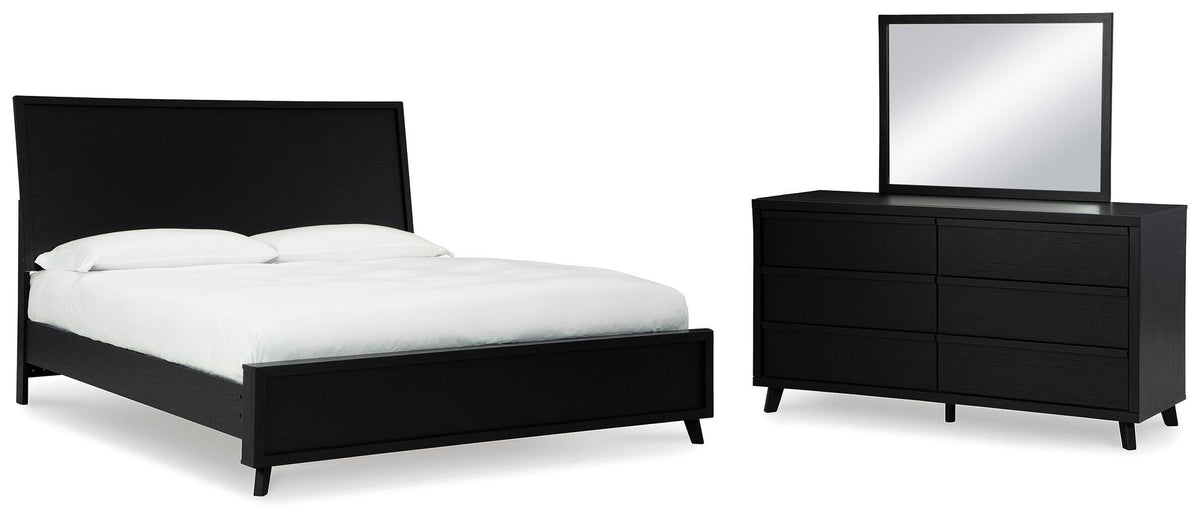 Danziar Panel Bed Set - Queen, Mirrored Dresser