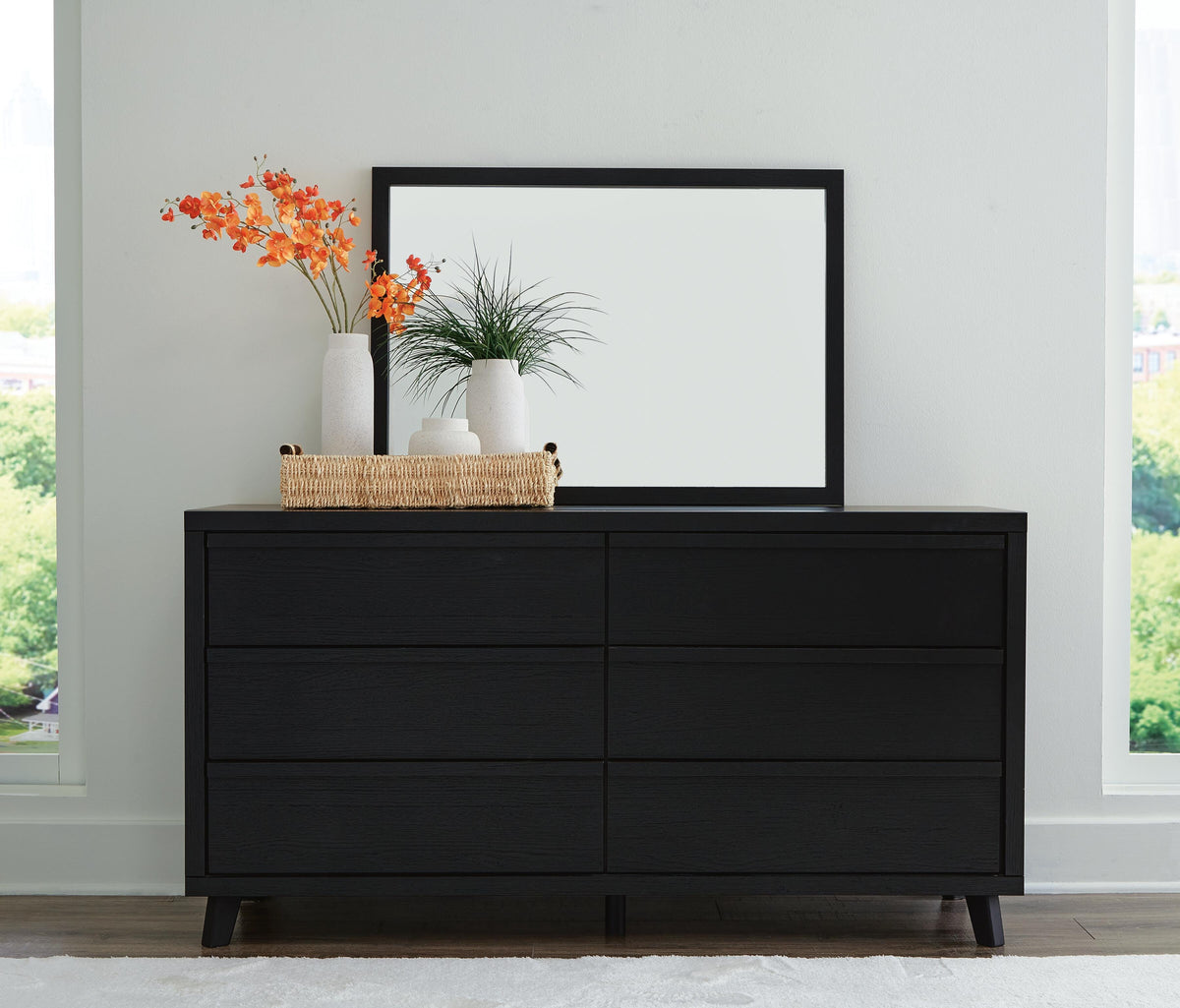 Danziar Full Slat Panel Platform Bed, Dresser and Mirror
