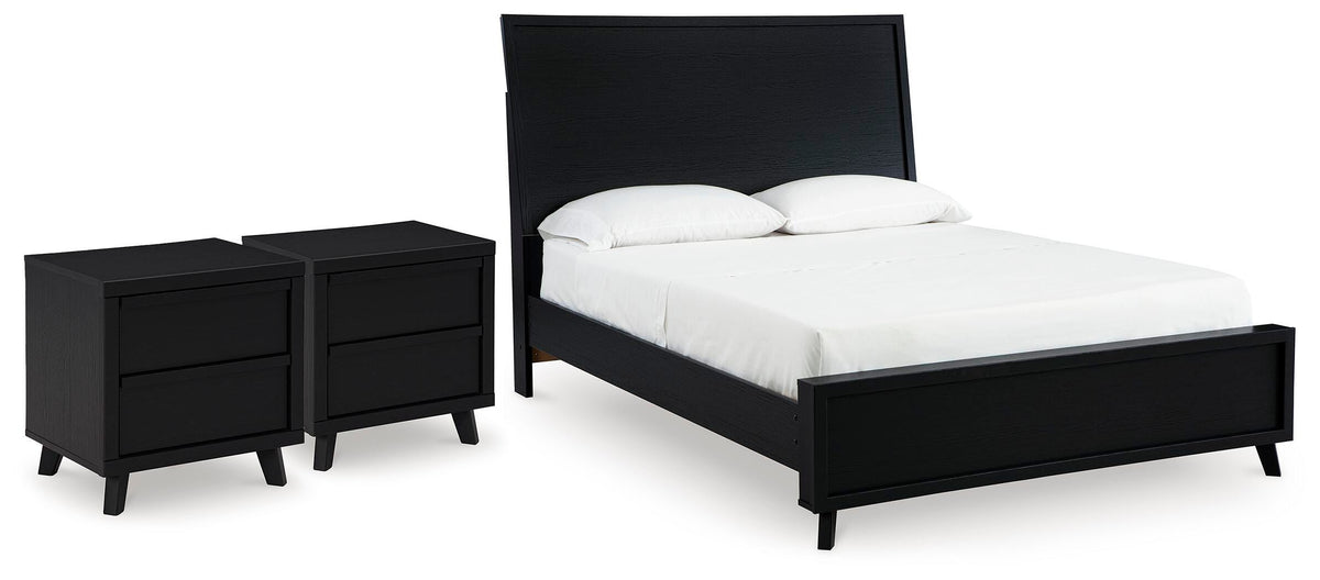 Danziar Queen Panel Platform Bed and 2 Nightstands