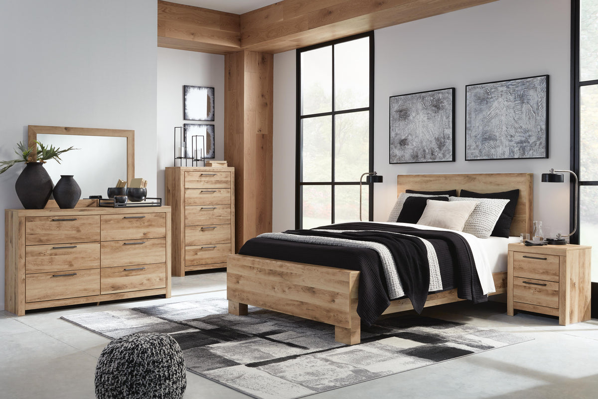 Hyanna King Panel Bed, Dresser, Mirror, and Nightstand
