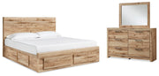 Hyanna King Panel Storage Bed with 1 Side Storage, Dresser and Mirror