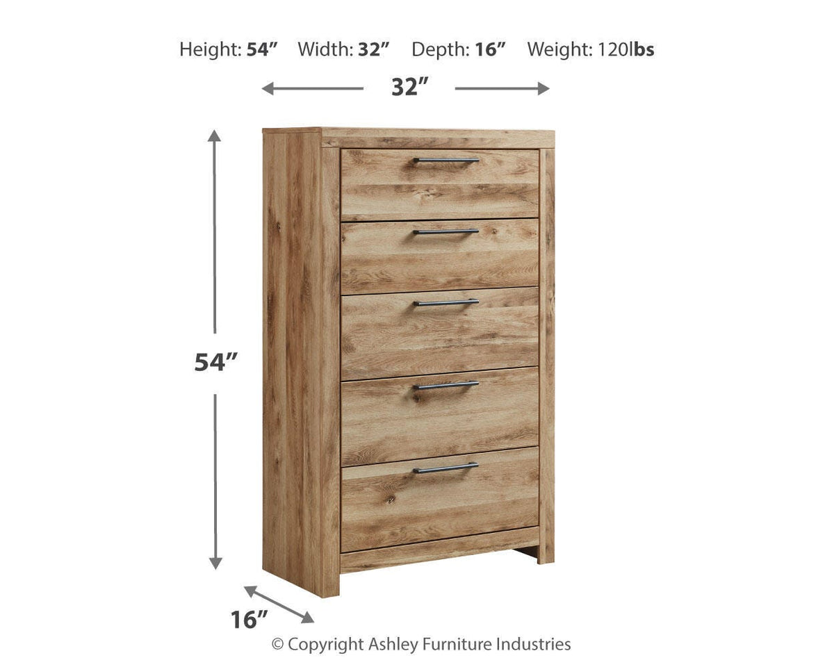 Hyanna Queen Panel Storage Bed, Dresser, Mirror, Chest and 2 Nightstands