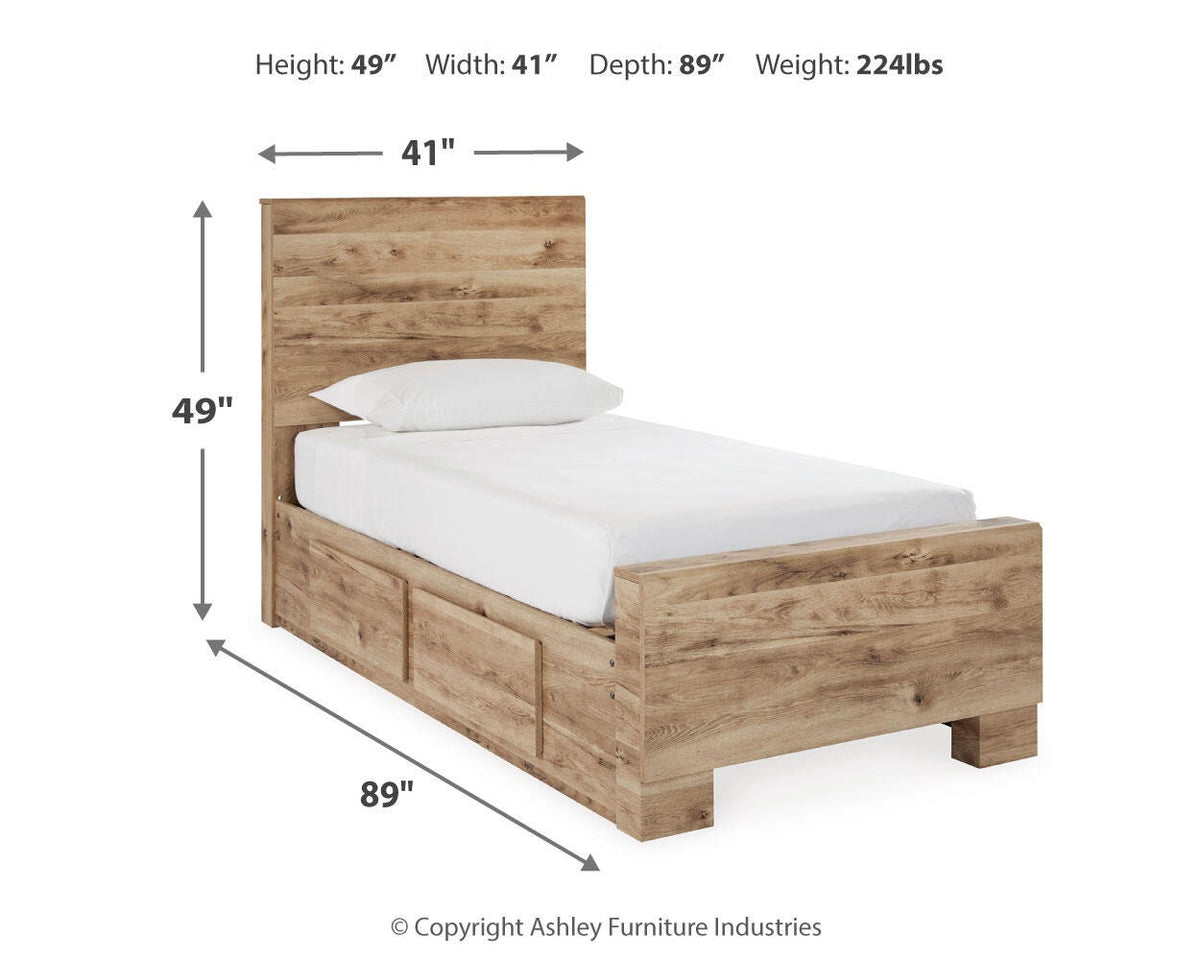 Hyanna Twin Panel Bed with 2 Side Storage, Dresser and Mirror