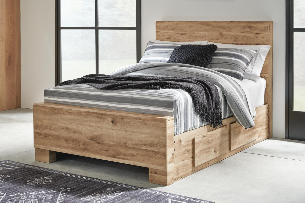 Hyanna Full Panel Bed with 1 Side Storage, Dresser and Mirror