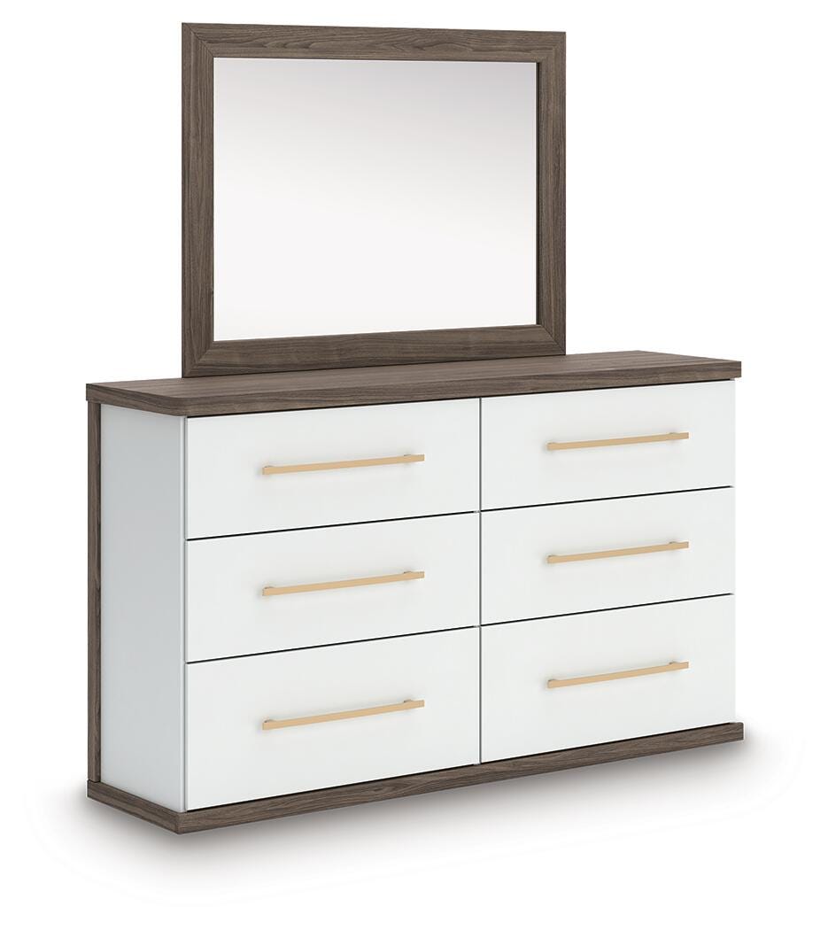 Kendanport King Upholstered Bed, Dresser and Mirror