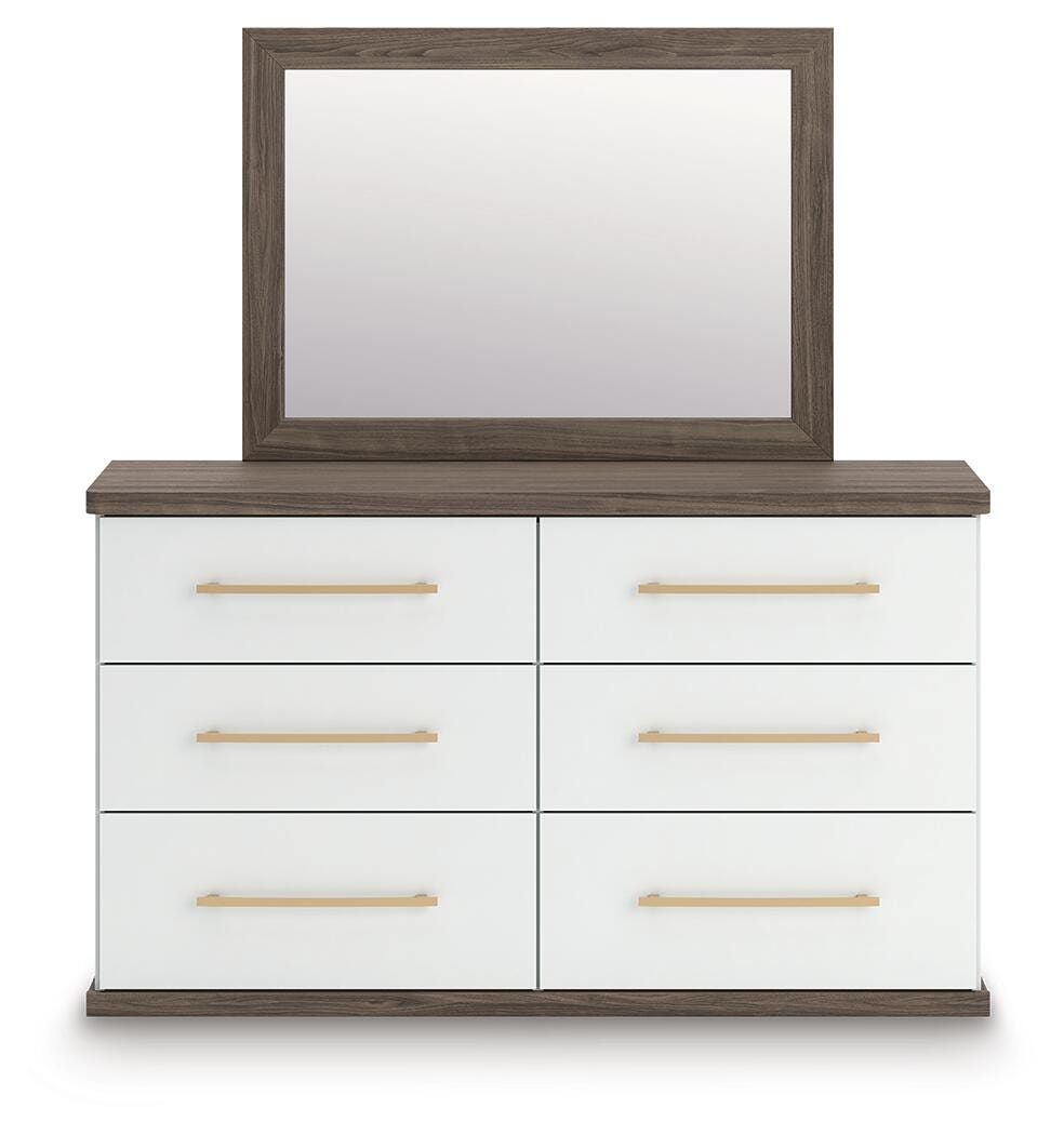 Kendanport Queen Upholstered Platform Bed, Dresser and Mirror