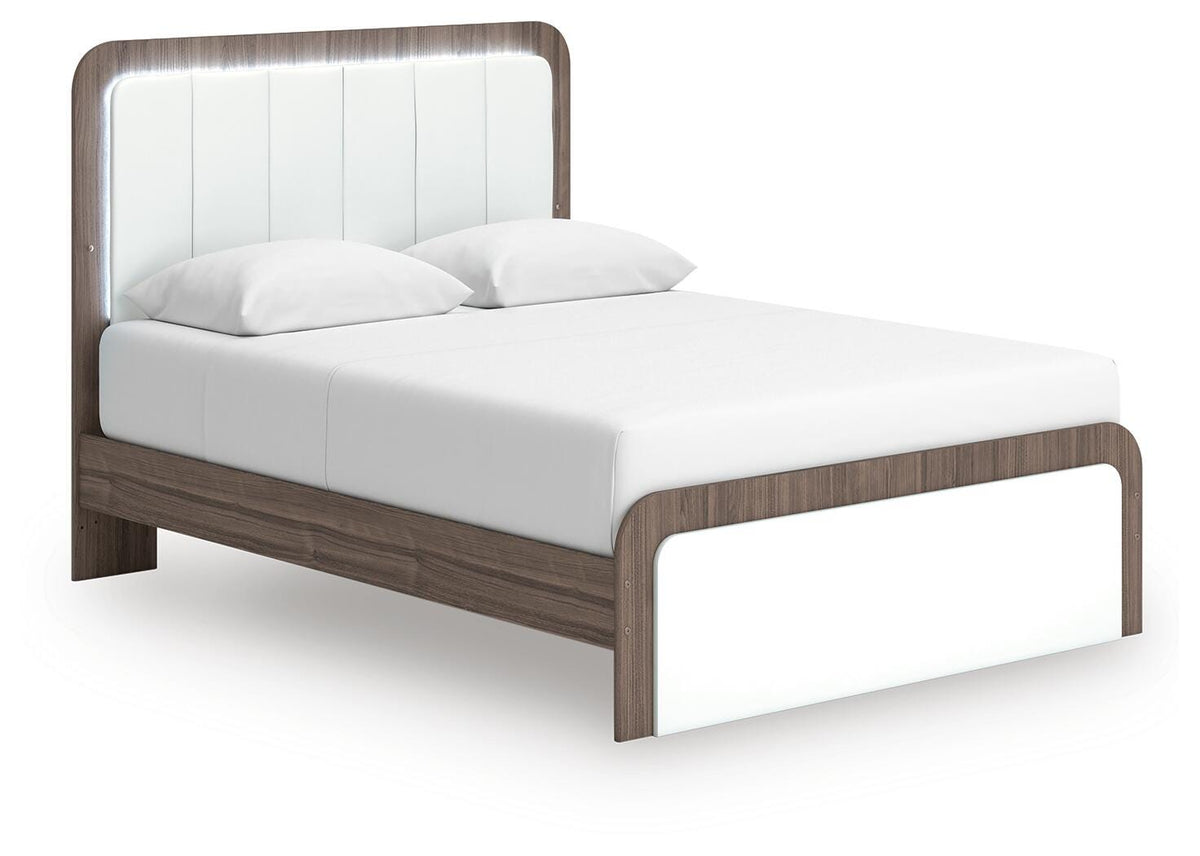 Kendanport Queen Upholstered Bed, Dresser and Nightstand