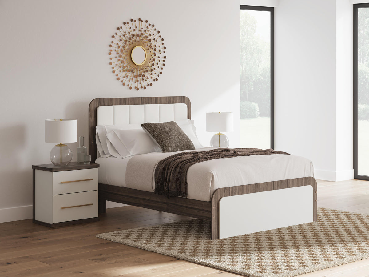 Kendanport Queen Upholstered Bed and 2 Nightstands