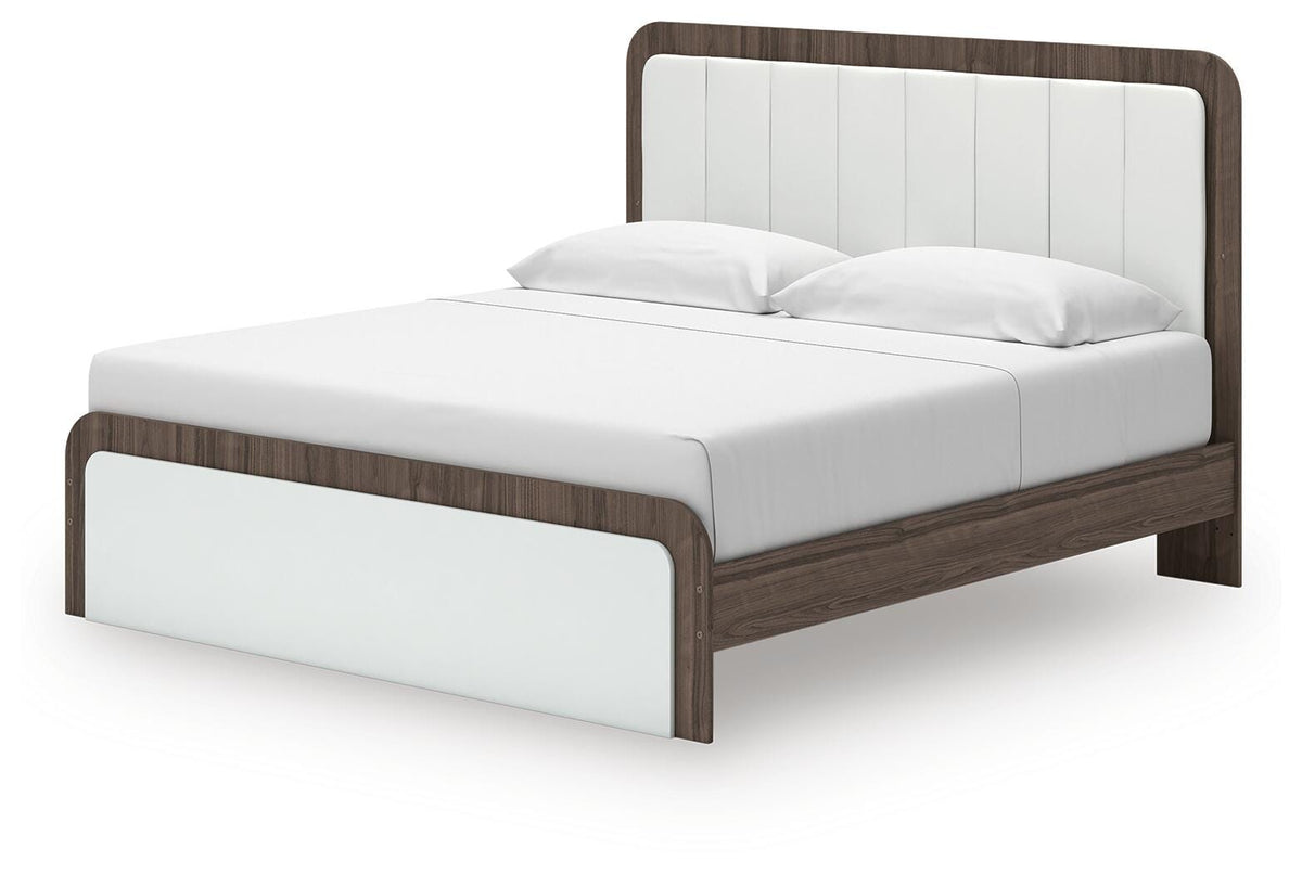 Kendanport King Upholstered Bed, Dresser, Mirror and Chest