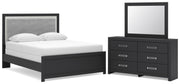 Maeling Queen Upholstered Panel Bed, Dresser and Mirror