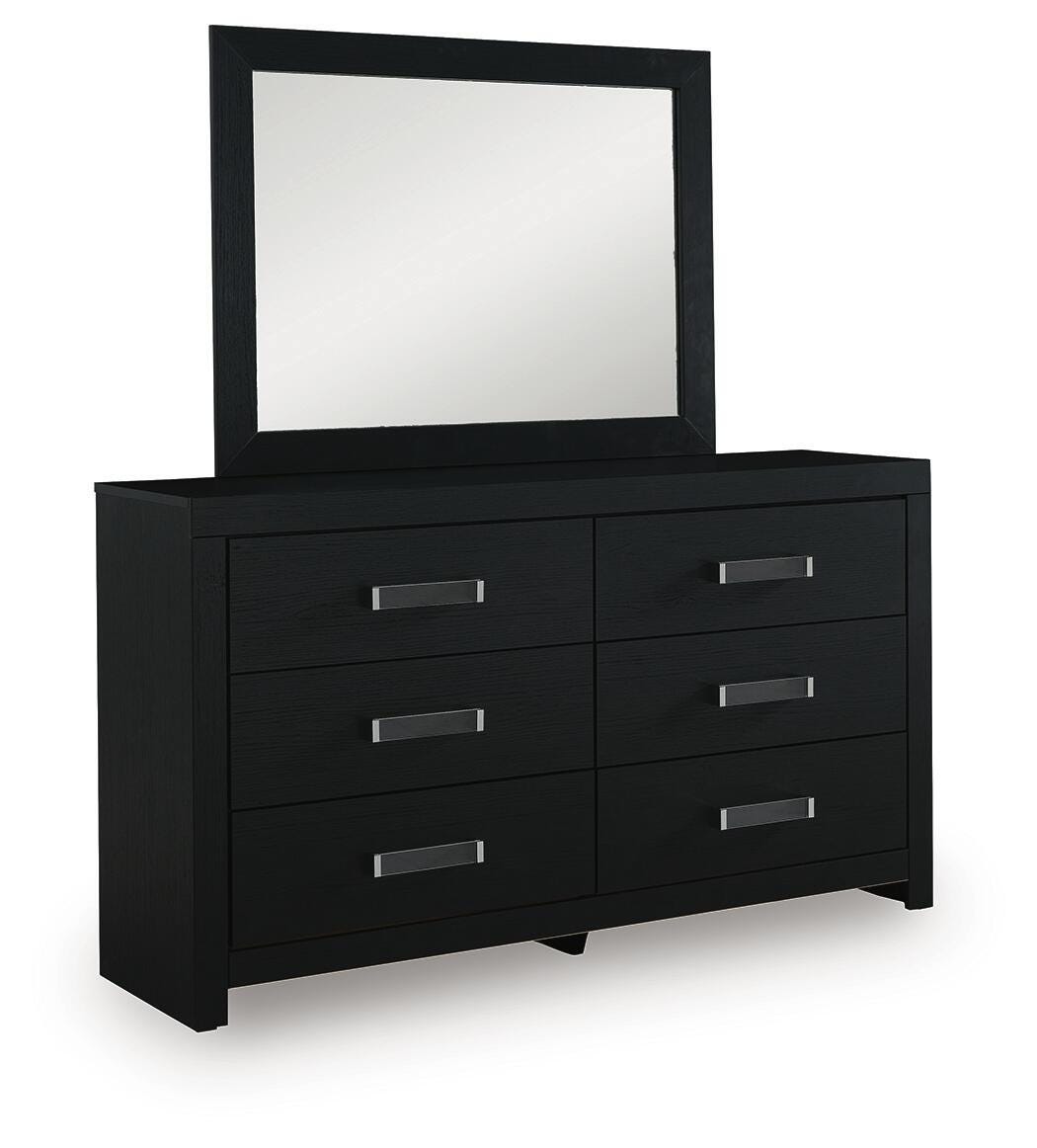 Maeling Queen Upholstered Panel Bed, Dresser and Mirror