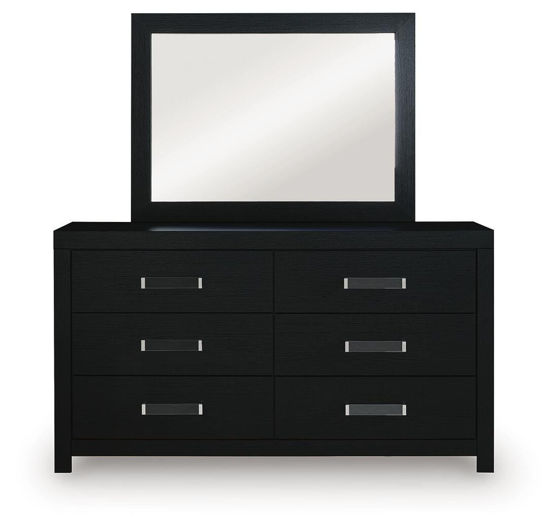 Maeling Queen Upholstered Panel Bed, Dresser and Mirror