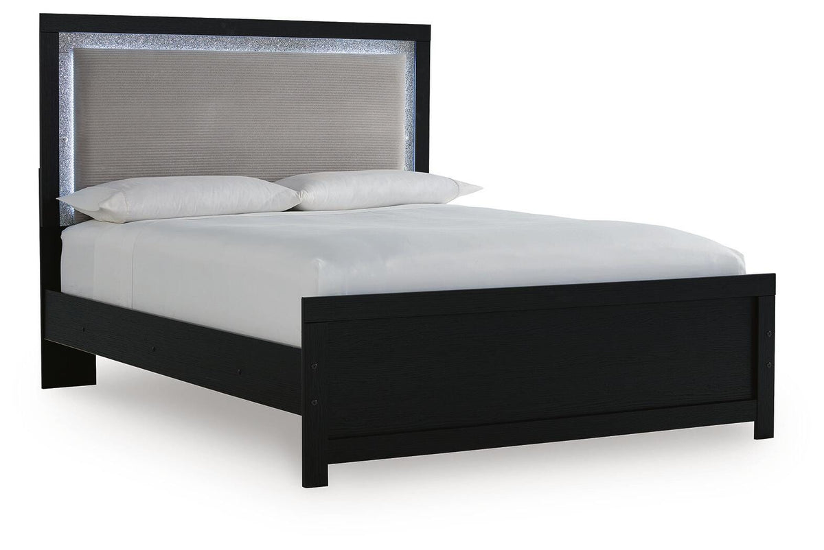 Maeling Queen Upholstered Panel Bed, Dresser and Nightstand