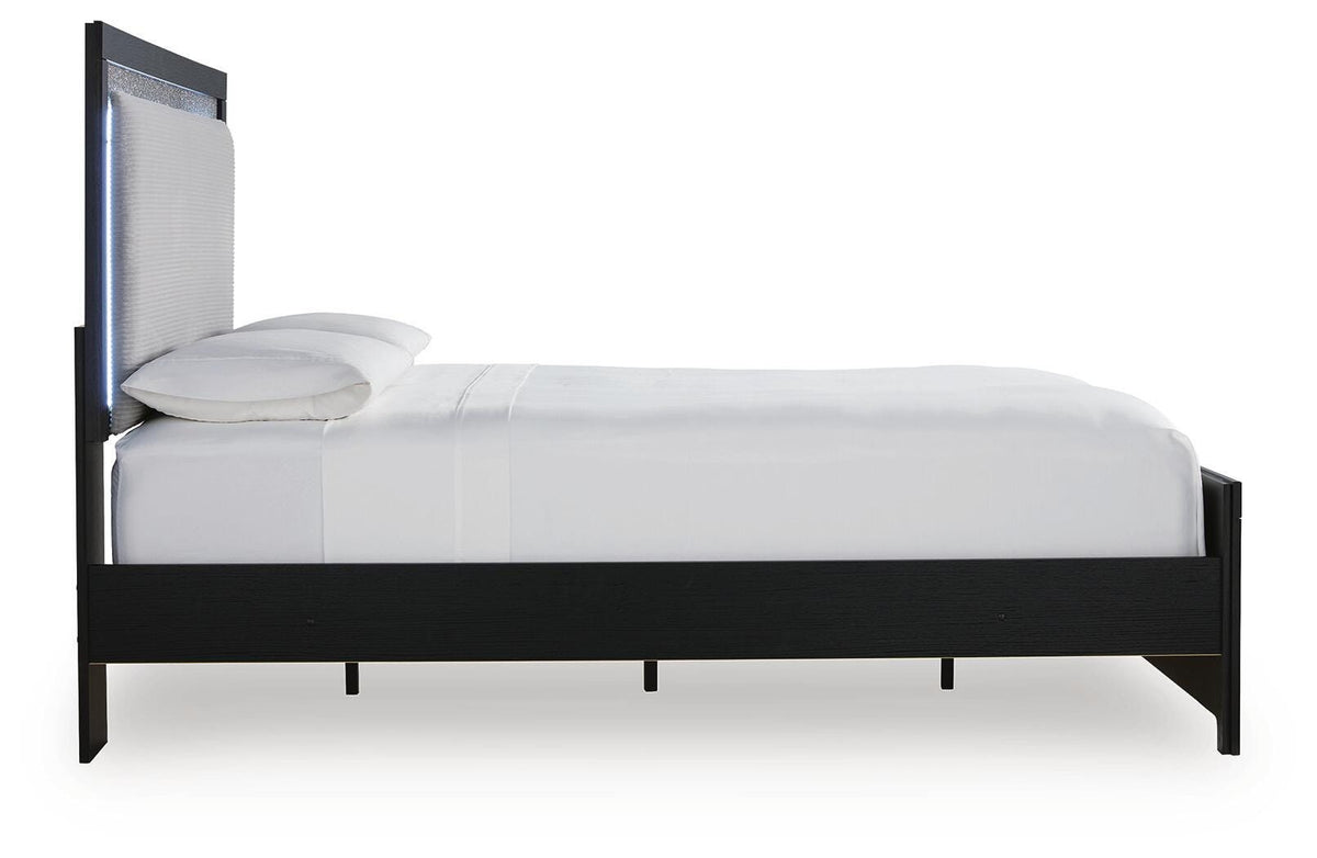 Maeling Queen Upholstered Panel Bed, Dresser and Nightstand