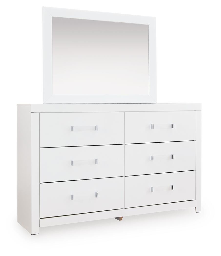 Maeling Queen Upholstered Panel Bed, Dresser, Mirror and Nightstand