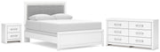 Maeling Queen Upholstered Panel Bed, Dresser and Nightstand
