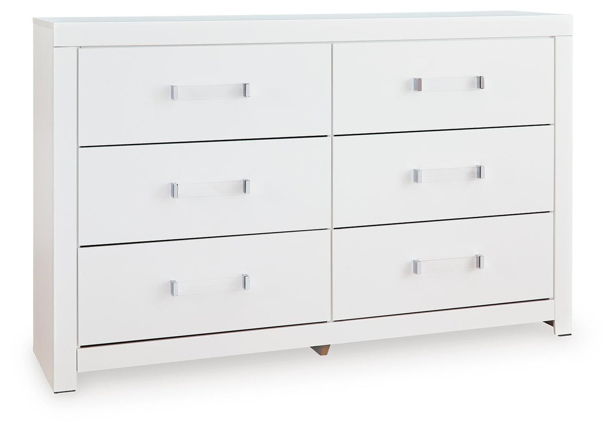 Maeling Queen Upholstered Panel Bed, Dresser and Nightstand