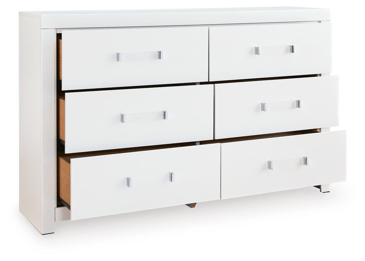 Maeling Queen Upholstered Panel Bed, Dresser and Nightstand
