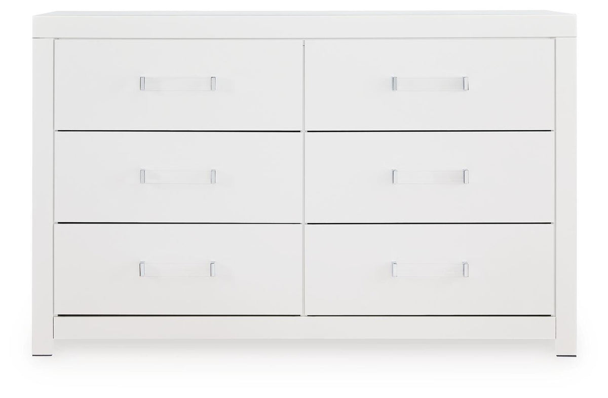 Maeling Queen Upholstered Panel Bed, Dresser and Nightstand