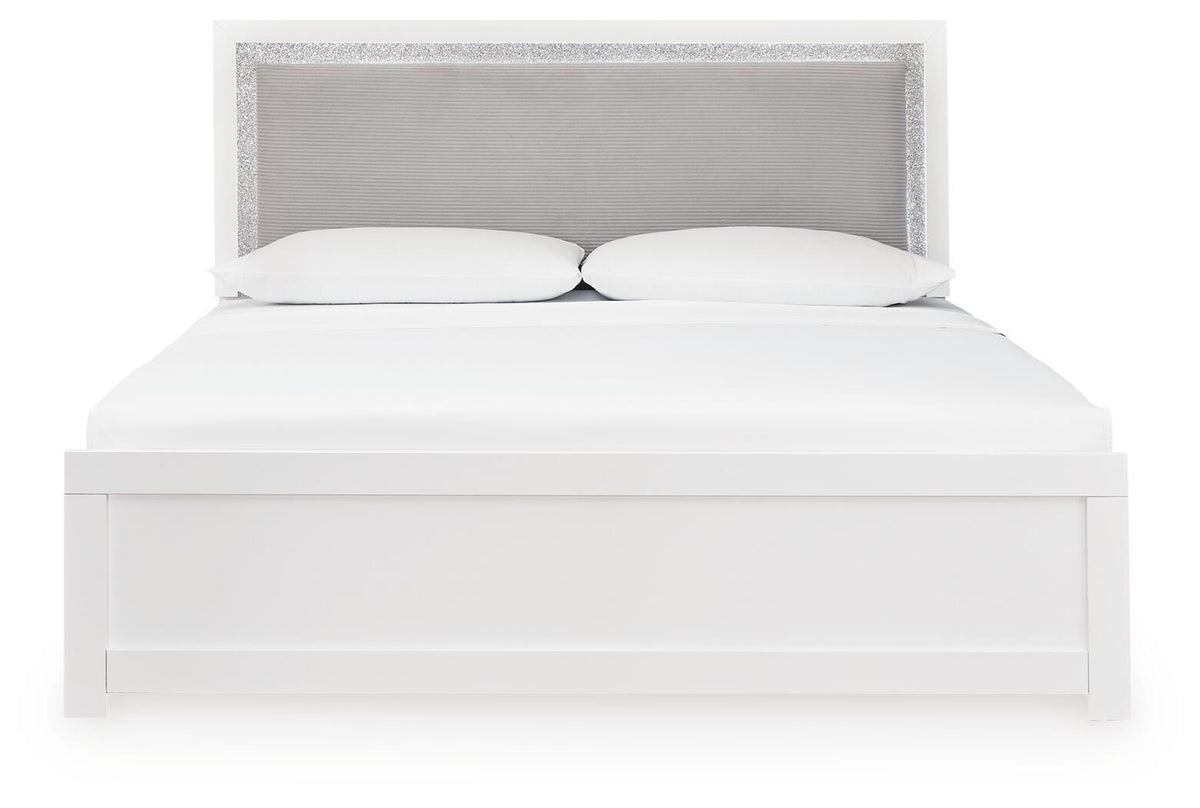 Maeling Upholstered Panel Bed - White/Gray, King