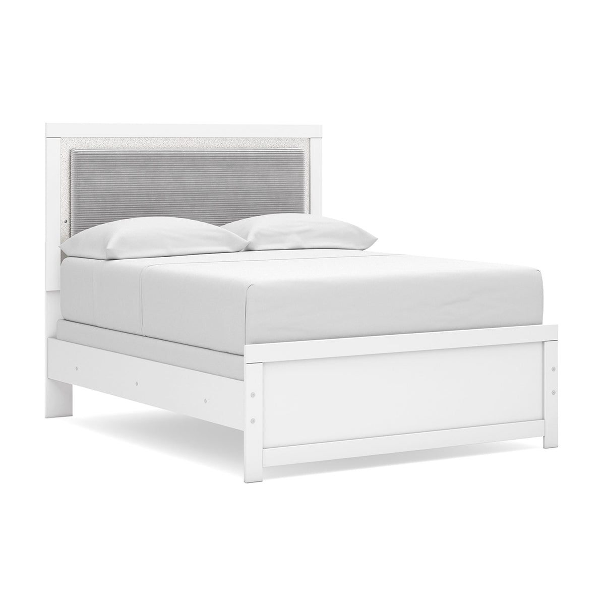 Maeling Full Upholstered Panel Bed, Dresser and Mirror
