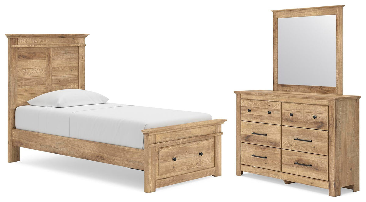 Makidern Twin Panel Storage Bed, Dresser and Mirror