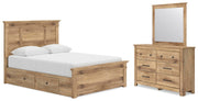 Makidern Queen Panel Bed with Storage, Dresser and Mirror