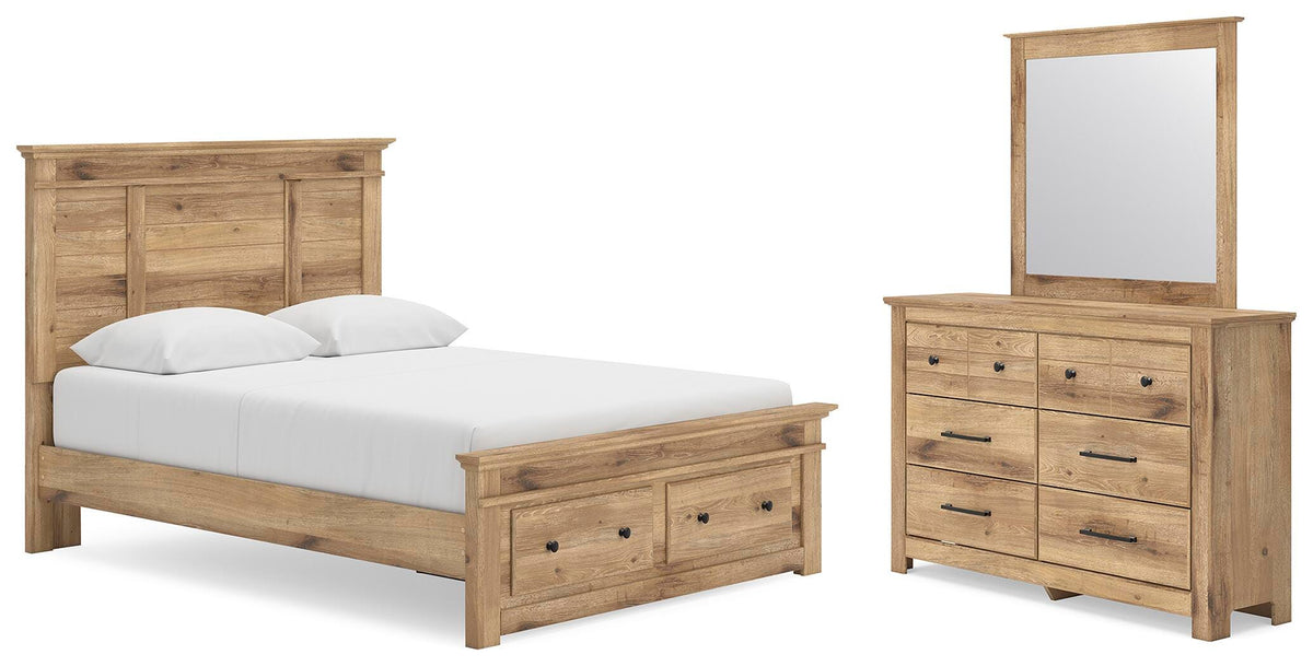Makidern Queen Panel Storage Bed, Dresser and Mirror