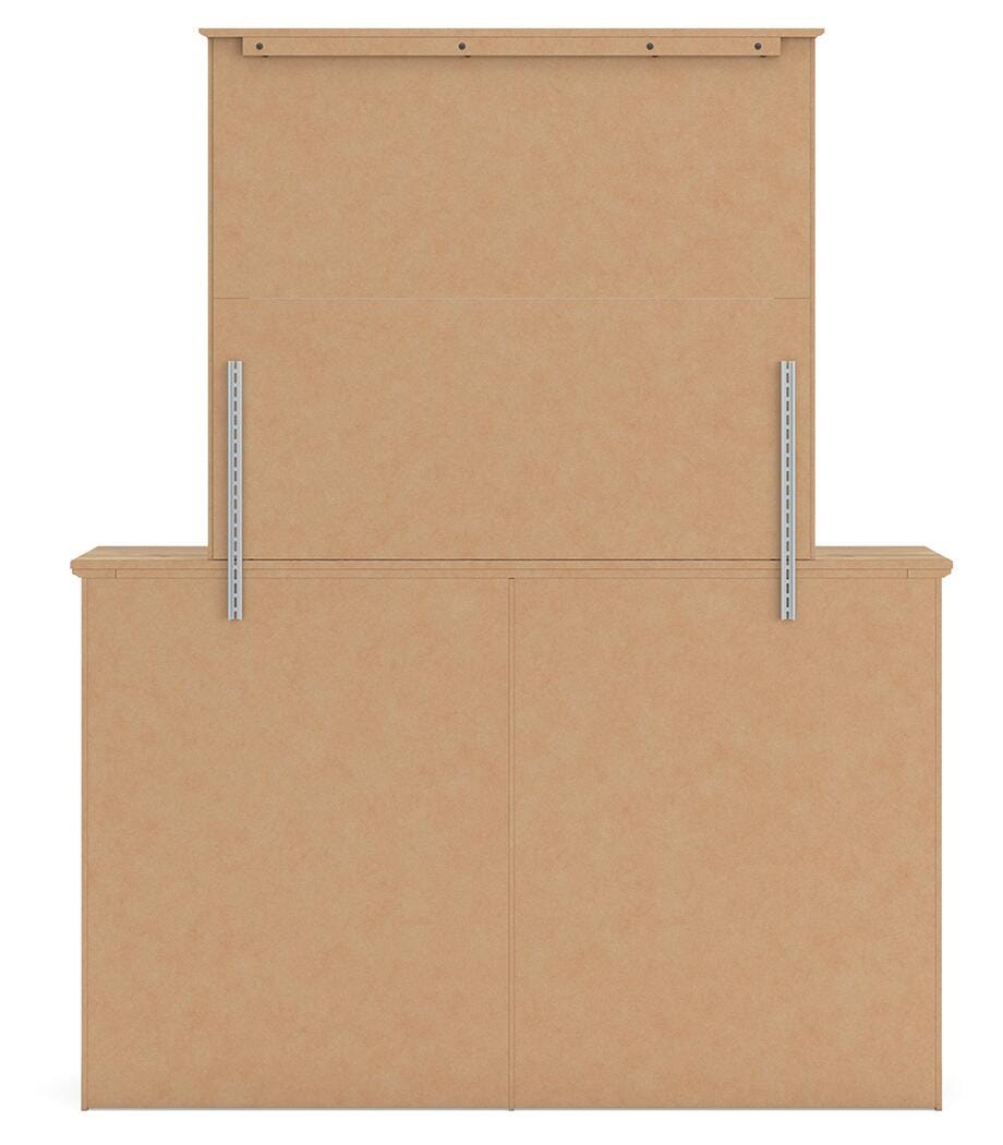 Makidern Queen Panel Bed with Storage, Dresser and Mirror