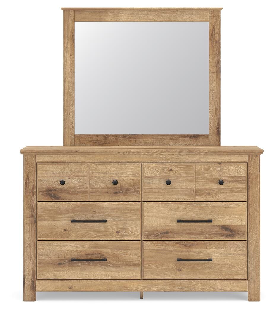 Makidern Queen Panel Bed with Storage, Dresser and Mirror