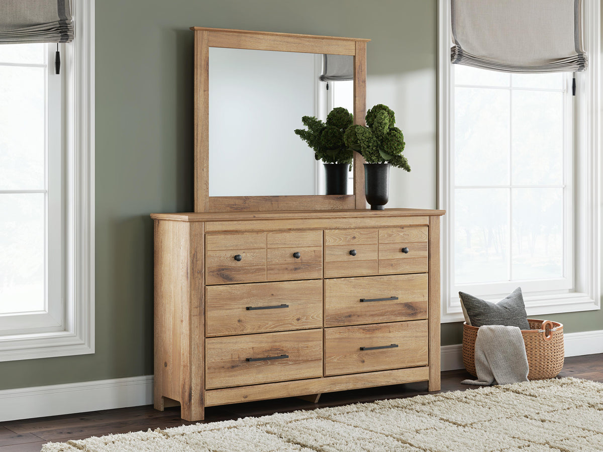 Makidern Queen Panel Bed with Storage, Dresser and Mirror