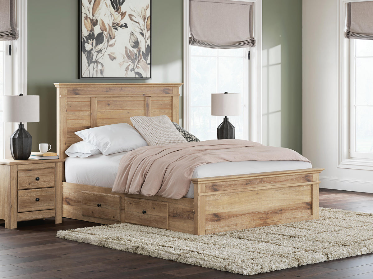 Makidern Queen Panel Bed with Storage, Dresser and Mirror