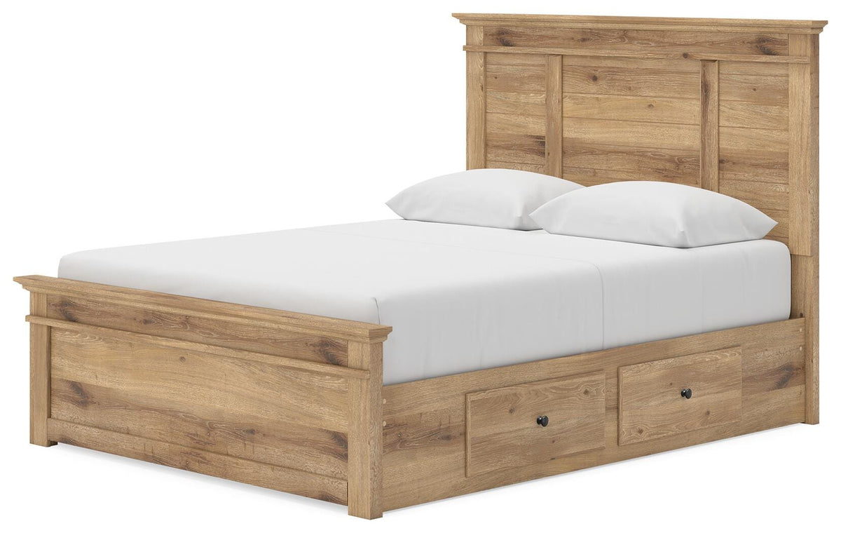 Makidern Queen Panel Bed with Storage, Dresser and Mirror