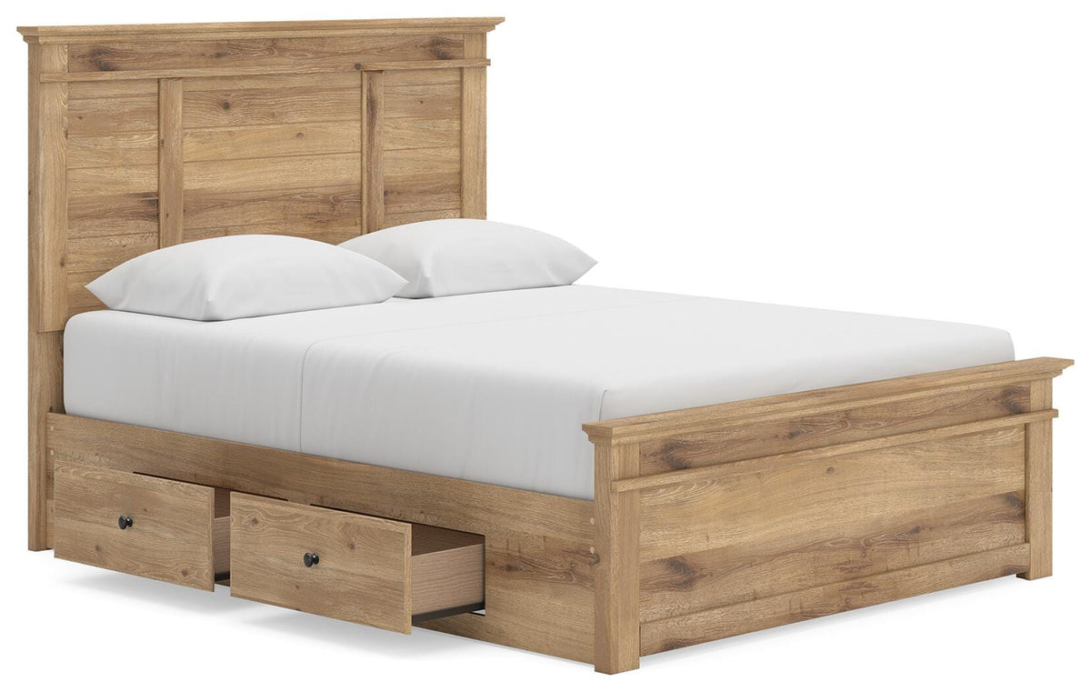 Makidern Queen Panel Bed with Storage, Dresser and Mirror