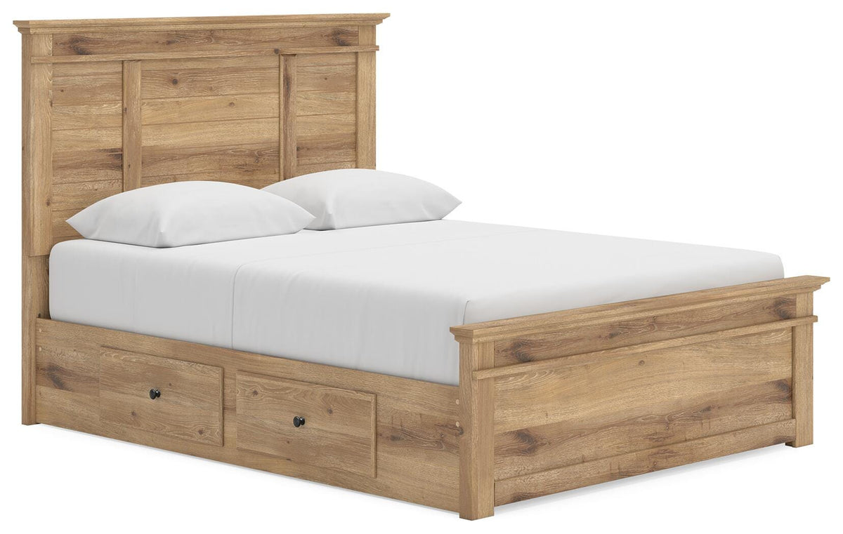 Makidern Queen Panel Bed with Storage, Dresser and Mirror