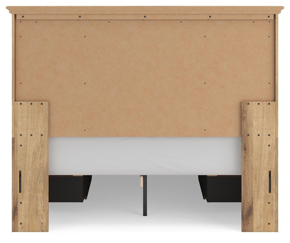 Makidern Queen Panel Bed with Storage, Dresser and Mirror