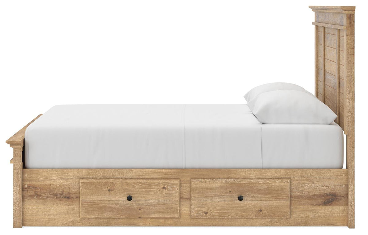 Makidern Queen Panel Bed with Storage, Dresser and Mirror