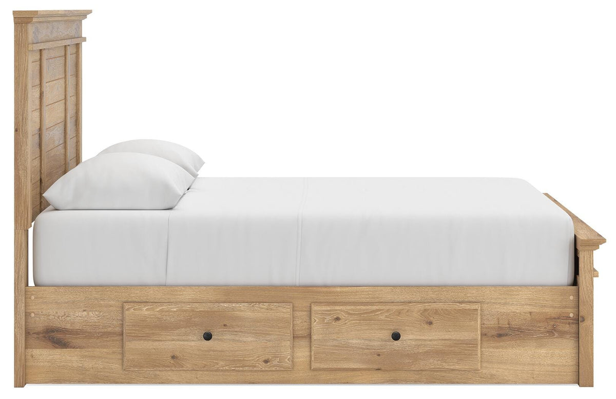 Makidern Queen Panel Bed with Storage, Dresser and Mirror