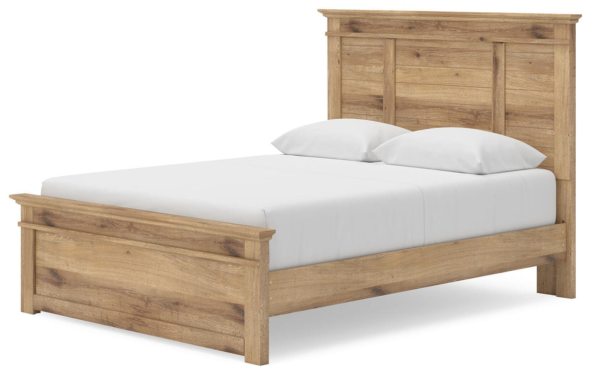 Makidern Queen Panel Bed with Storage, Dresser and Mirror
