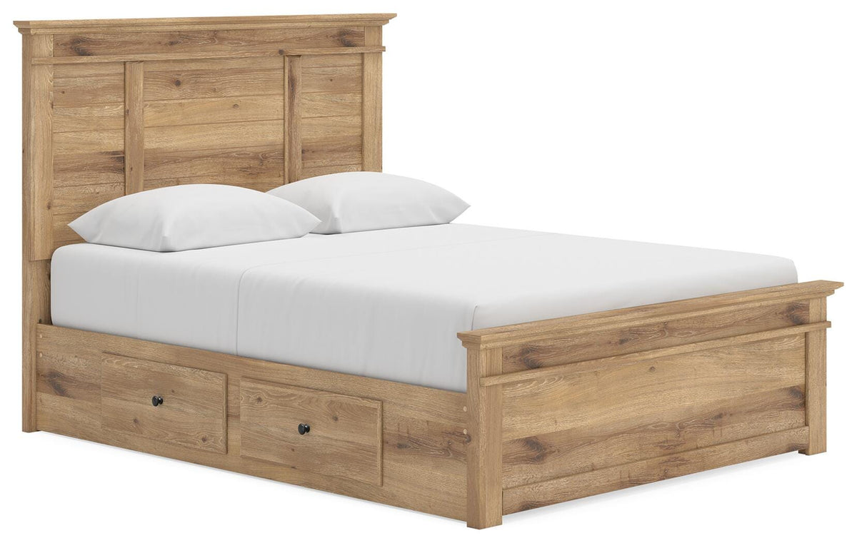 Makidern Queen Panel Bed with Storage, Dresser and Mirror