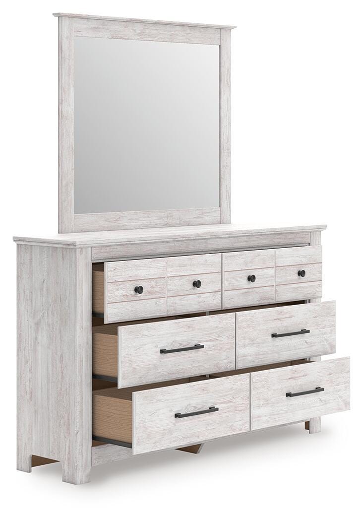 Makidern Queen Panel Bed with Storage, Dresser and Mirror