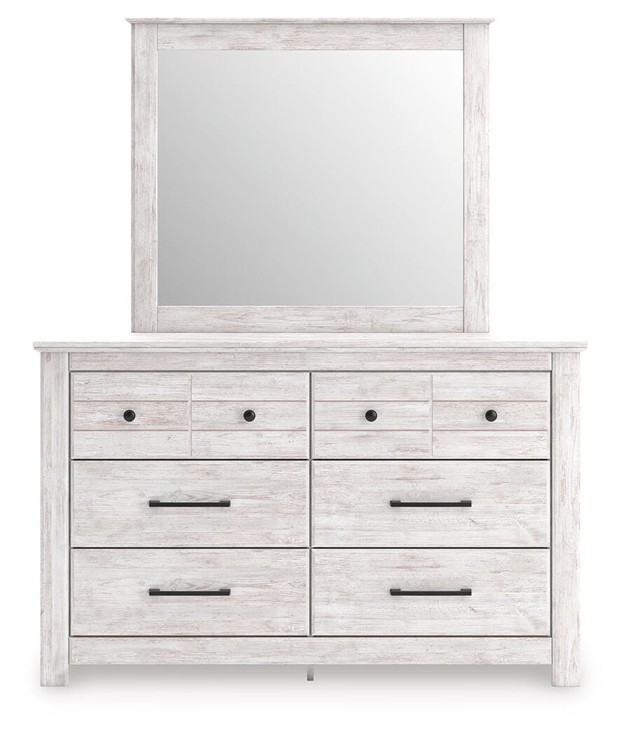 Makidern Queen Panel Bed with Storage, Dresser and Mirror