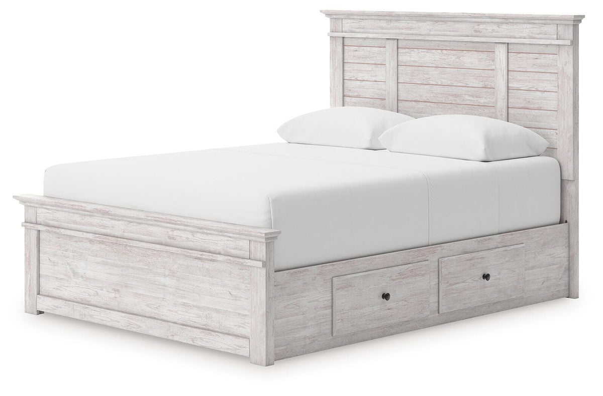 Makidern Queen Panel Bed with Storage, Dresser and Mirror