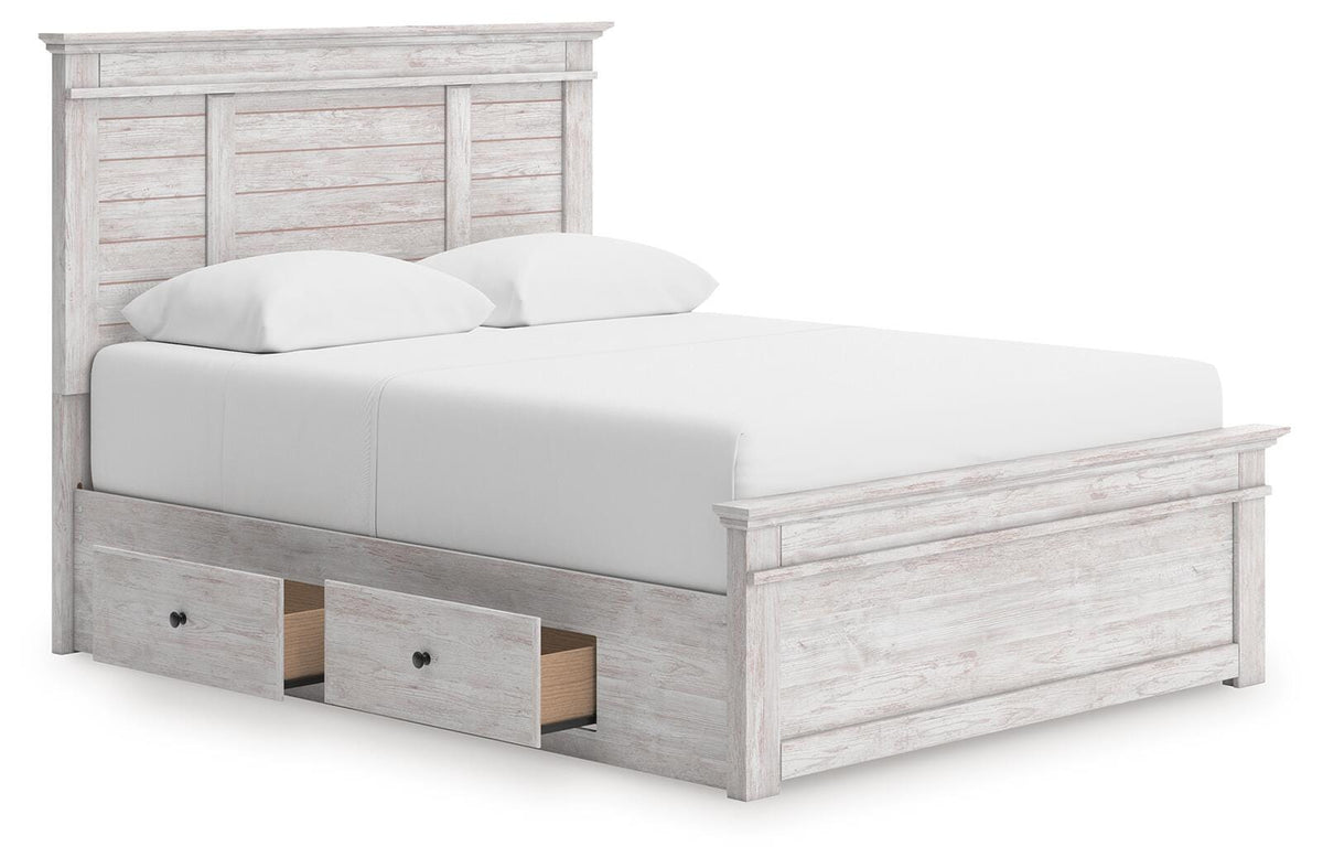 Makidern Queen Panel Bed with Storage, Dresser and Mirror