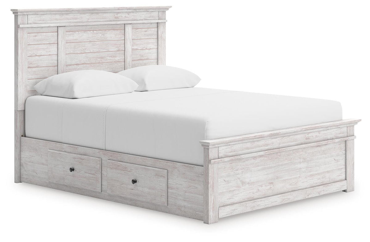 Makidern Queen Panel Bed with Storage, Dresser and Mirror