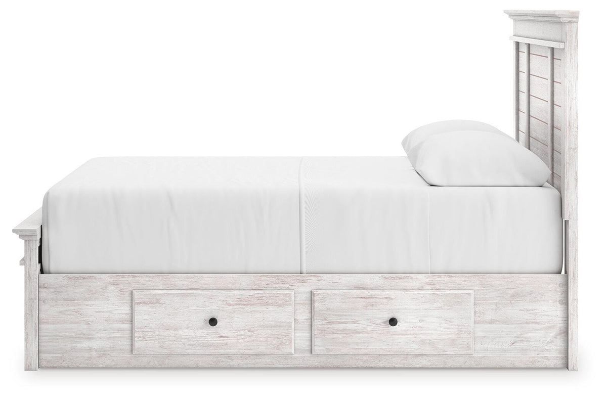 Makidern Queen Panel Bed with Storage, Dresser and Mirror