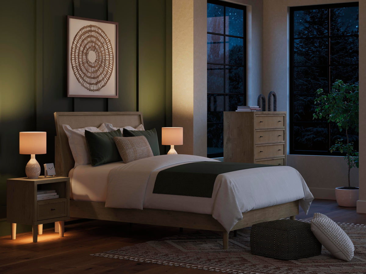 Cielden Panel Bed Set - Queen, Mirrored Dresser, Chest and 2 Nightstands