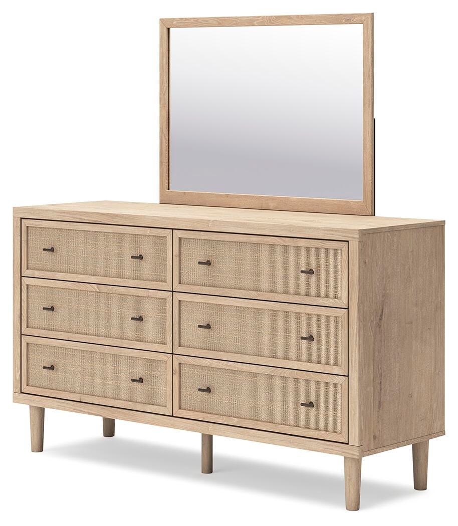Cielden Upholstered Panel Bed Set - Mirrored Dresser, Chest and 2 Nightstands